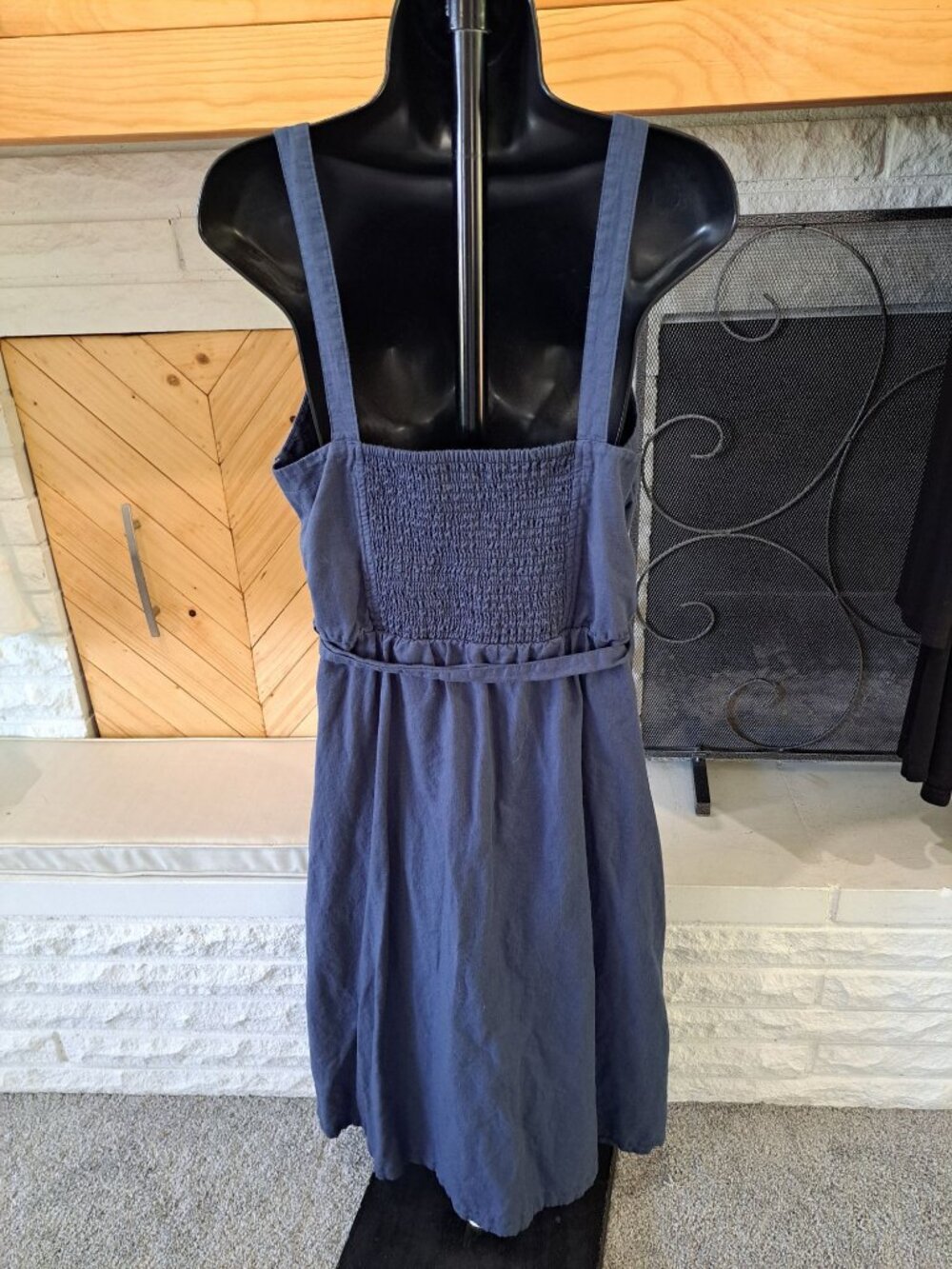 Pact Canopy Picnic Blue Midi Dress Tie Waist Button Front Size L Organic Cotton - Picture 4 of 13